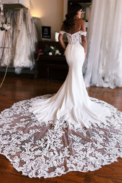 Elegant Mermaid Sweetheart Elastic Satin Wedding Dresses with Appliques MD4060804