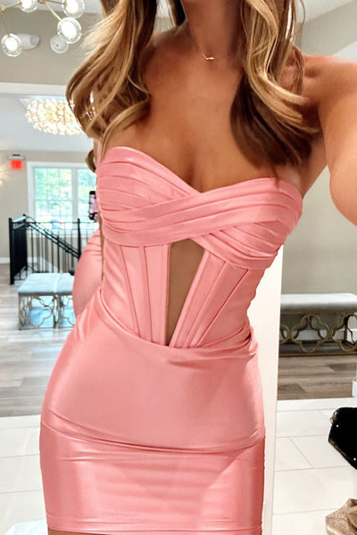 Pink Keyhole Sweetheat Corset Short Homecoming Dresses DM24080616