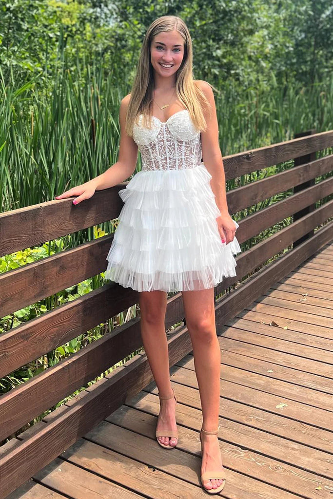 Sparkly White Corset Sweetheart A-Line Short Homecoming Dress with