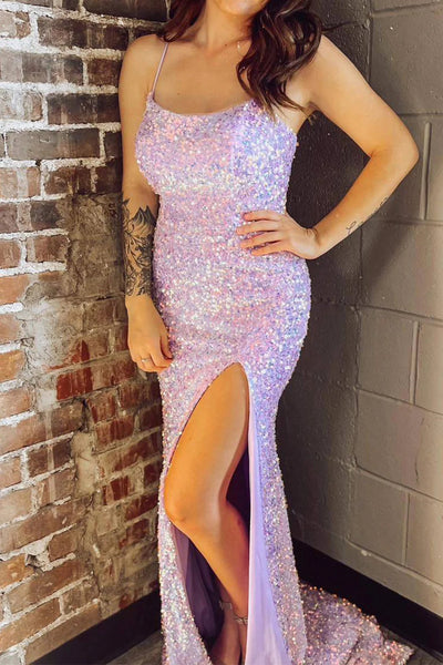 Sparkly Lilac Mermaid Long Prom Dress With Slit MD112508