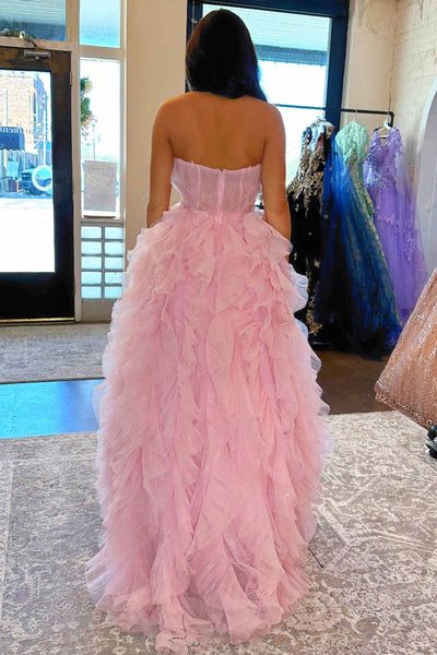 Princess Sweetheart Pink Ruffle Tulle Long Prom Dress MD110308