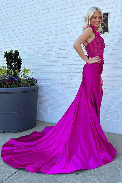 Elegant One Shoulder Satin Mermaid Long Prom Dress with Appliques MD4032804