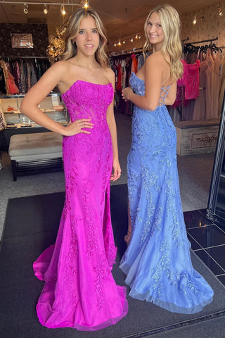 Magenta Strapless Appliqué Mermaid Long Formal Dress MD103007