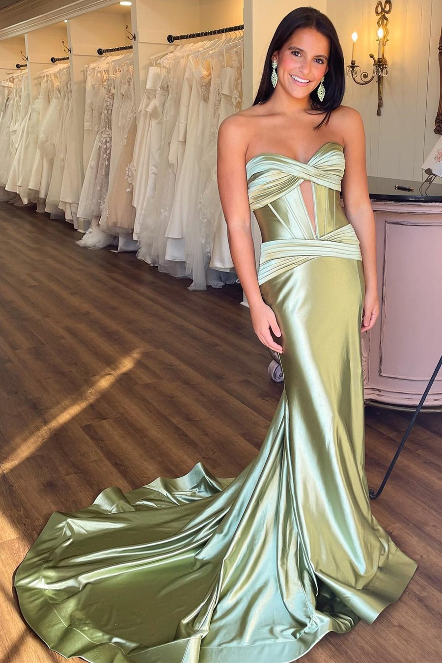 Rust Sage Green Strapless Keyhole Mermaid Long Dress with Slit MD110908 Rust Sage Green Strapless Keyhole Mermaid Long Dress with Slit MD110908