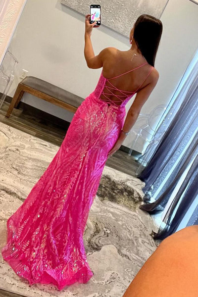 Charming Mermaid One Shoulder Sequins Lace Long Prom Dress MD4021802