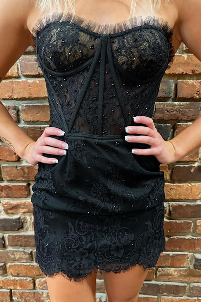 Black Sweetheart Lace Tight Short Homecoming Dresses DM24082310