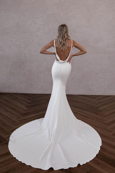 Elegant Mermaid V Neck Elastic Satin Wedding Dresses DM090302