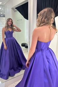 A-Line Sweetheart Purple Satin Long Prom Dresses MD4053104