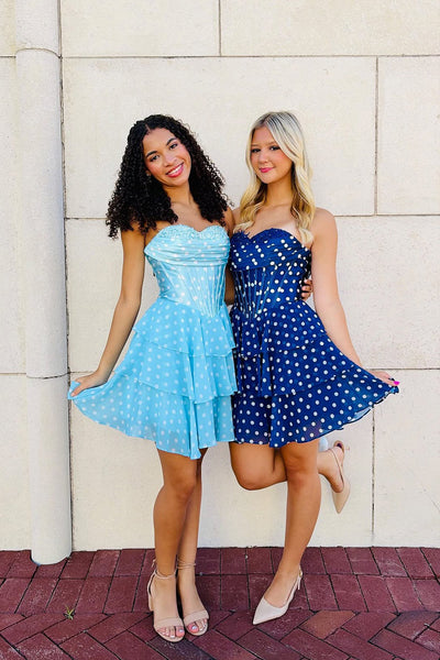A Line Sweetheart Dot Chiffon Short Homecoming Dress DM12061418