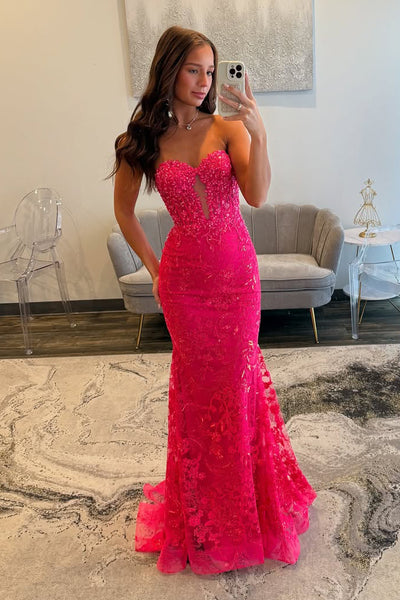 Mermaid Sweetheart Fuchisa Lace Long Prom Dress DM2601104