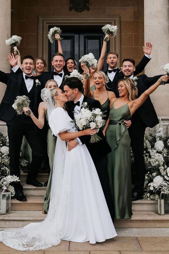 Sheath V Neck Green Silk Satin Bridesmaid Dresses with Belt MD120404 Dressmeet Sheath V Neck Green Silk Satin Bridesmaid Dresses with Belt MD120404 Dressmeet
