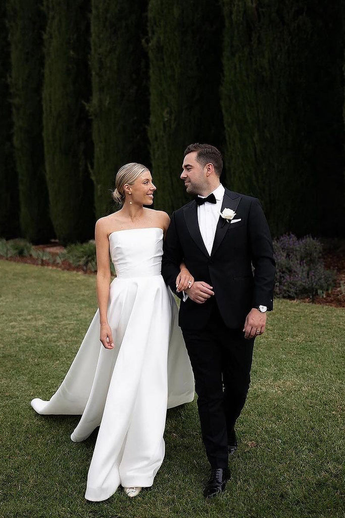 A-Line Strapless Satin Wedding Dresses MD4010808 Dressmeet A-Line Strapless Satin Wedding Dresses MD4010808 Dressmeet