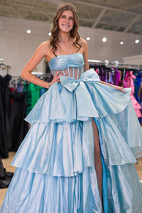 Ball Gown Strapless Organza Slit Prom Dress with Bow DM24122601