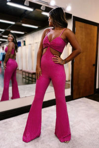 Fuchsia Sweetheart Cutout Sequins Long Jumpsuit MD120508