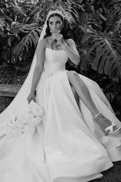 A-Line Satin Strapless Wedding Dress with Slit MD4052602