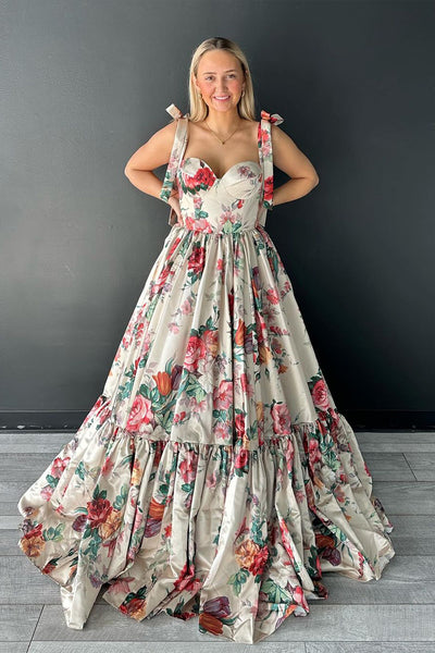 Elegant A-Line Sweetheart Floral Printed Long Prom Dresses MD4022705