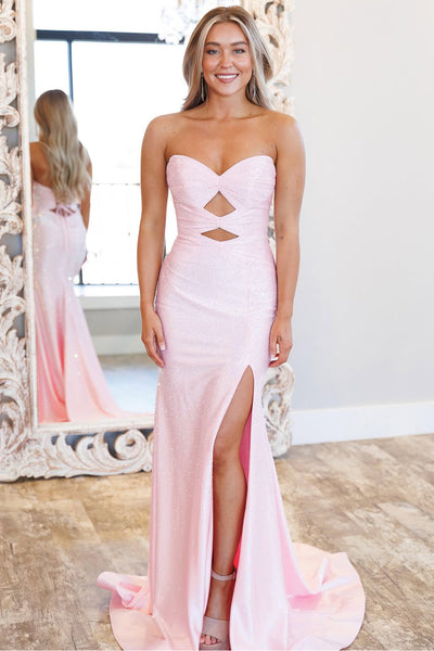 Sparkly Mermaid Keyhole Light Pink Prom Dress with Hot Stone DM15010605