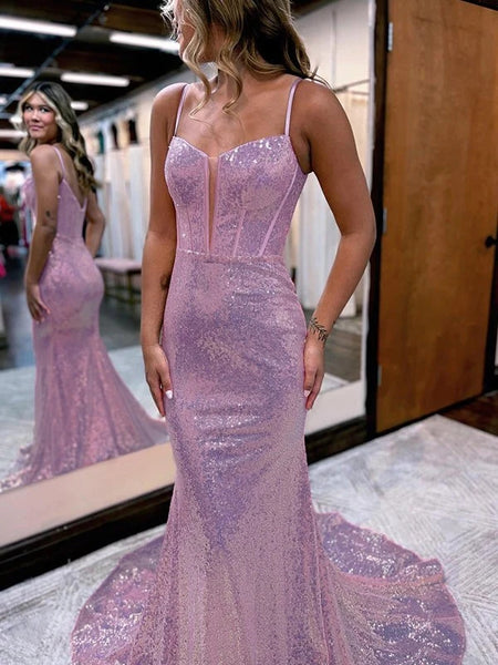 Pink Sequin Mermaid Sweetheart Long Prom Dresses MD091509