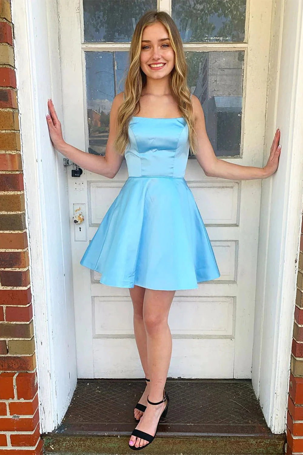 Light Blue Spaghetti Straps A Line Simple Homecoming Dresses LD3062308 – Dressmeet Light Blue Spaghetti Straps A Line Simple Homecoming Dresses LD3062308 – Dressmeet