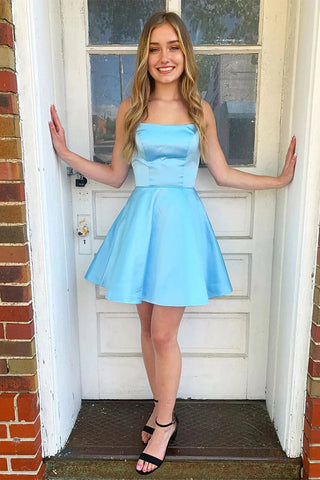 Light Blue Spaghetti Straps A Line Simple Homecoming Dresses LD3062308