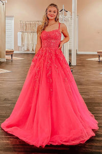 Coral A-Line Prom Dress with Appliques MD092903