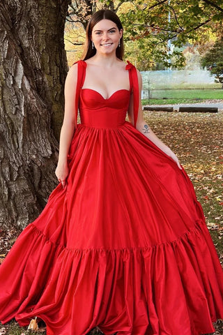 Red Sweetheart Bow Strap A-Line Long Prom Dress MD110904