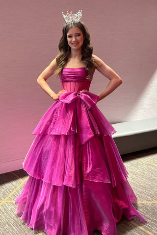 Ball Gown Fuchsia Organza Prom Dress with Bow DM020607