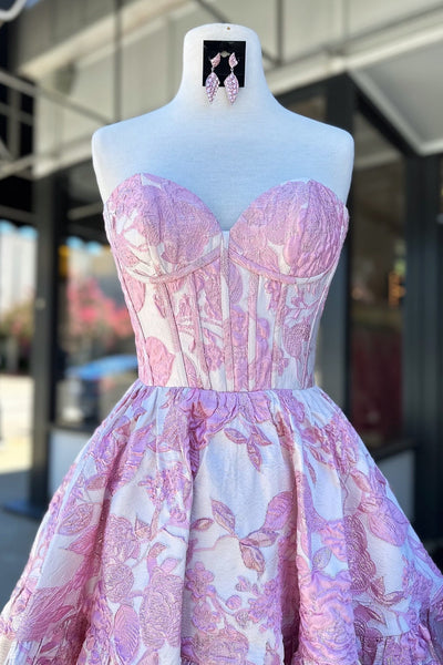 Sweetheart A Line Light Blue Jacquard Satin Homecoming Dress DM161702