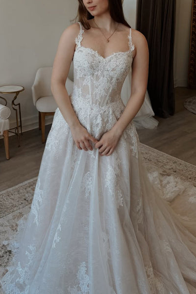 Fairy A Line Sweetheart Tulle Wedding Dress with Lace DM16021110