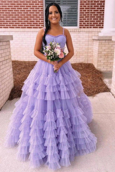 Tiered Ruffle Sweetheart Beaded Long Prom Dress MD4040902