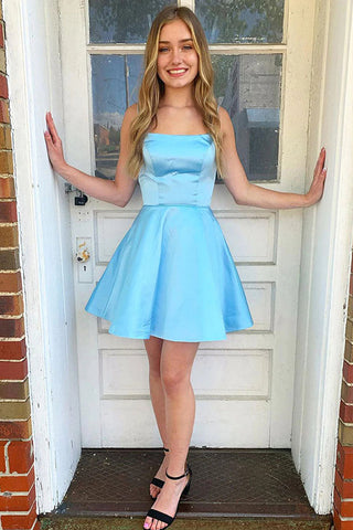 Square Neck A Line Sleeveless Satin Short Homecoming Dress MD091105