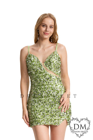 Bodycon Sweetheart Sage Green Sequins Short Homecoming Dresses DM24072106