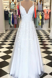 Elegant A-Line Sweetheart White Lace Long Prom Dresses,Formal Evening Party Dresses