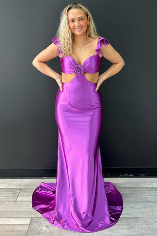 Mermaid Sweetheart Purple Satin Long Prom Dress MD4021404