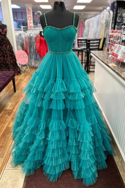 Tiered Ruffle Sweetheart Beaded Long Prom Dress MD4040902