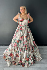 Elegant A-Line Sweetheart Floral Printed Long Prom Dresses MD4022705