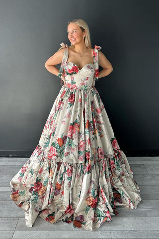 Elegant A-Line Sweetheart Floral Printed Long Prom Dresses MD4022705
