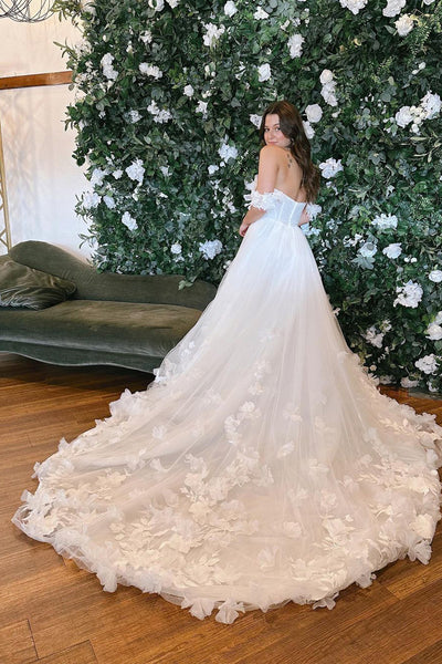 Fairy A Line Sweetheart Tulle Long Wedding Dresses with 3D Flowers DM090801