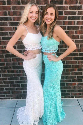 Lace Two Pieces Sexy Party Dresses Mermaid Spaghetti Straps Long Prom Dresses MD100403