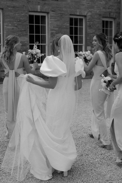 Vintage Mermaid V Neck White Satin Wedding Dresses with Sleeves LDWD30700304