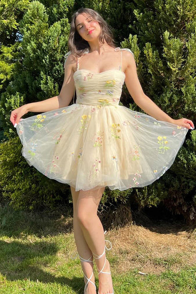 Tulle Flower Sleeveless A Line Short Homecoming Dress MD091107