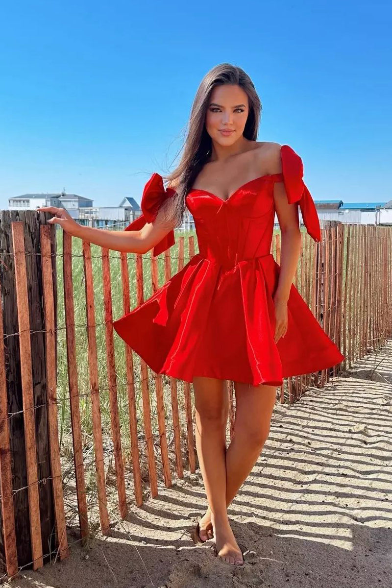red off the shoulder homecoming dress Pretty A-Line Satin Short Dresses with – Dressmeet Size 30 Zara SEQUIN EMBROIDERED STRAP woo_import_5 Core Colors:Espresso