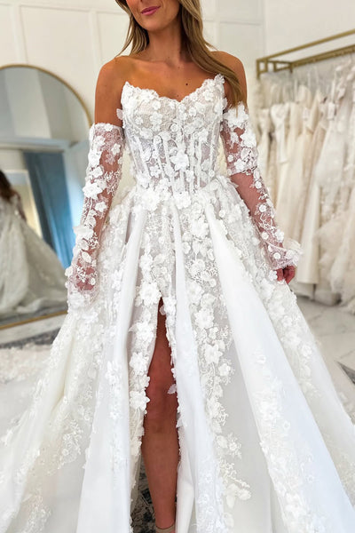 Gorgeous Ball Gown V Neck Lace Tulle Wedding Dress with Appliques DM16021109