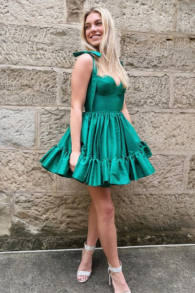 Emerald Sweetheart Bow Strap A-Line Homecoming Dress LD3070706