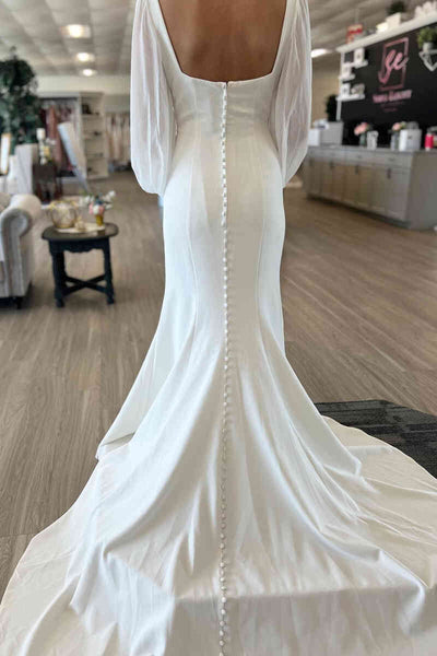 Square Neck Ivory Long Sleeves Mermaid Wedding Dress LD3061901