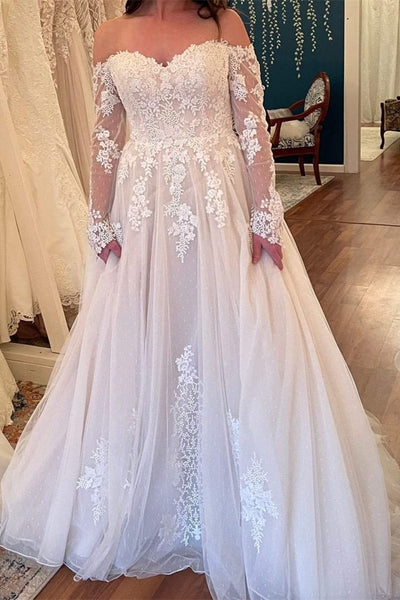Sweetheart Long Sleeves White Long Wedding Dress LD3061909