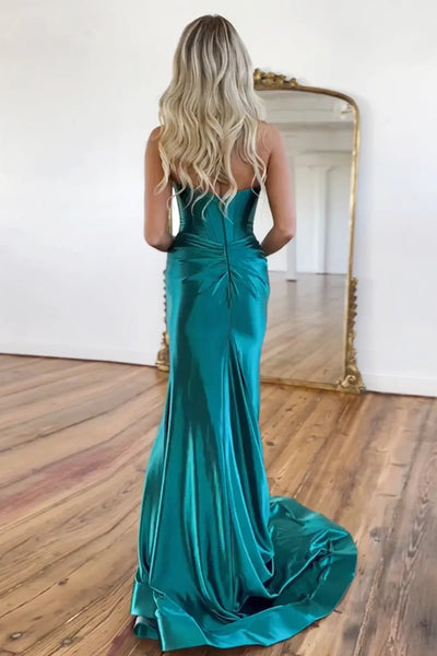Trendy Mermaid Green Sweetheart Corset Prom Dress with Split MD4040903