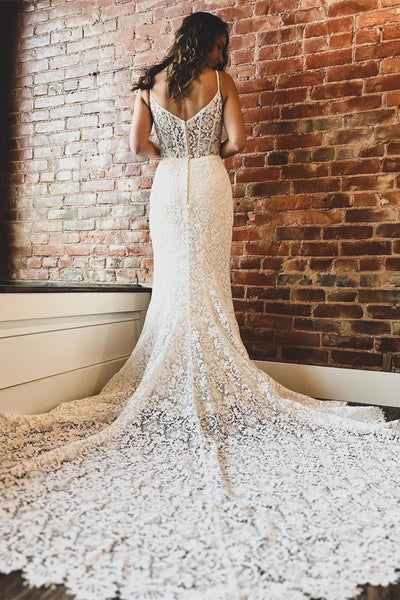 Off White Lace Sweetheart Trumpet Long Wedding Dress MD120302
