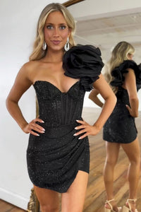 Bodycon One Shoulder Beaded Tight Homecoming Dresses DM24071801