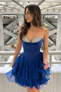 Cute A Line Sweetheart Navy Chiffon Homecoming Dress DM061407